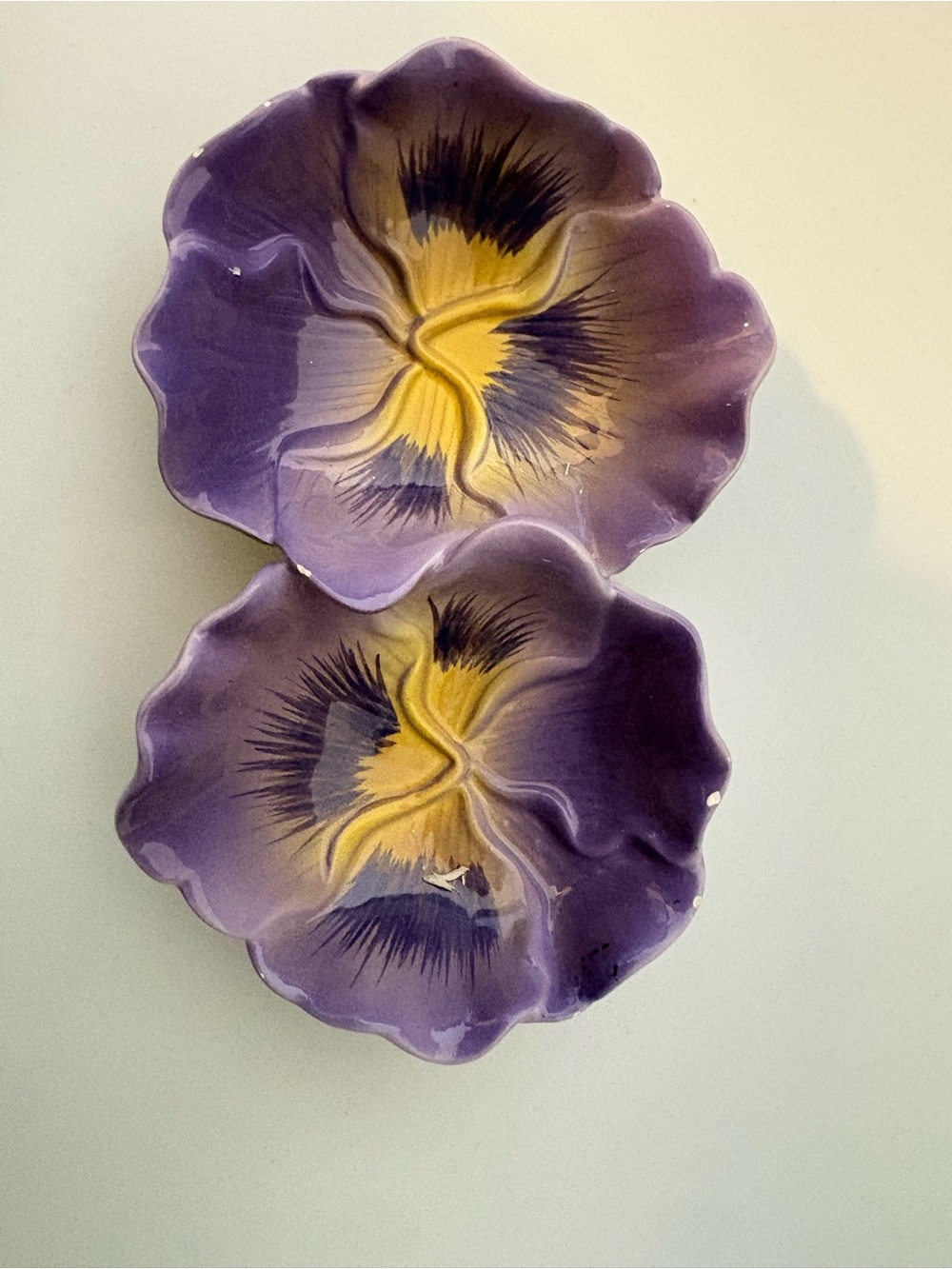 Handpainted Purple & Yellow Pansy Bowls - Set of 2